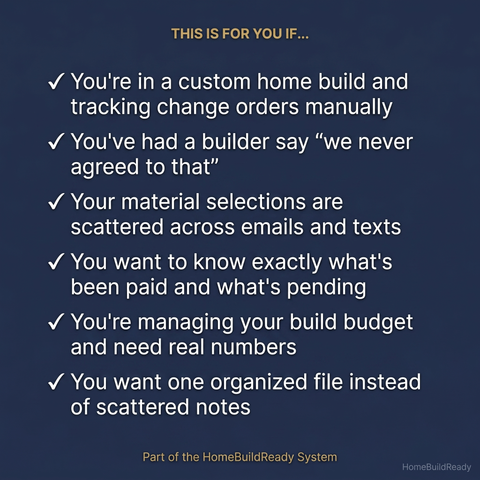Change Order & Selections Tracker — Track Changes, Materials, Decisions & Approvals